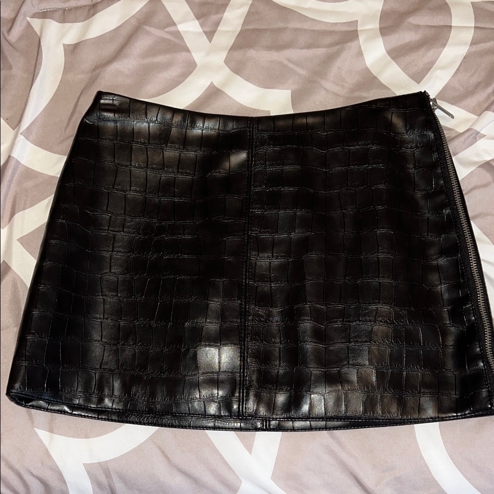 Black Croc-Embossed Micro Mini Skirt